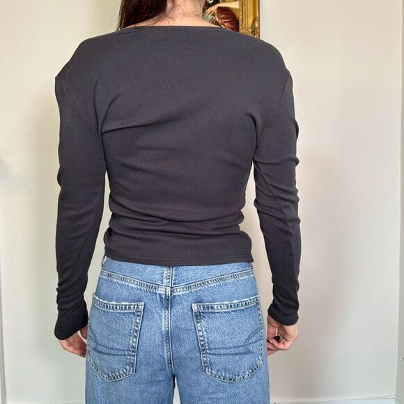 Michael Stars Dark Gray Button Front Longsleeve Top Fits like Size Small - Picture 2 of 5